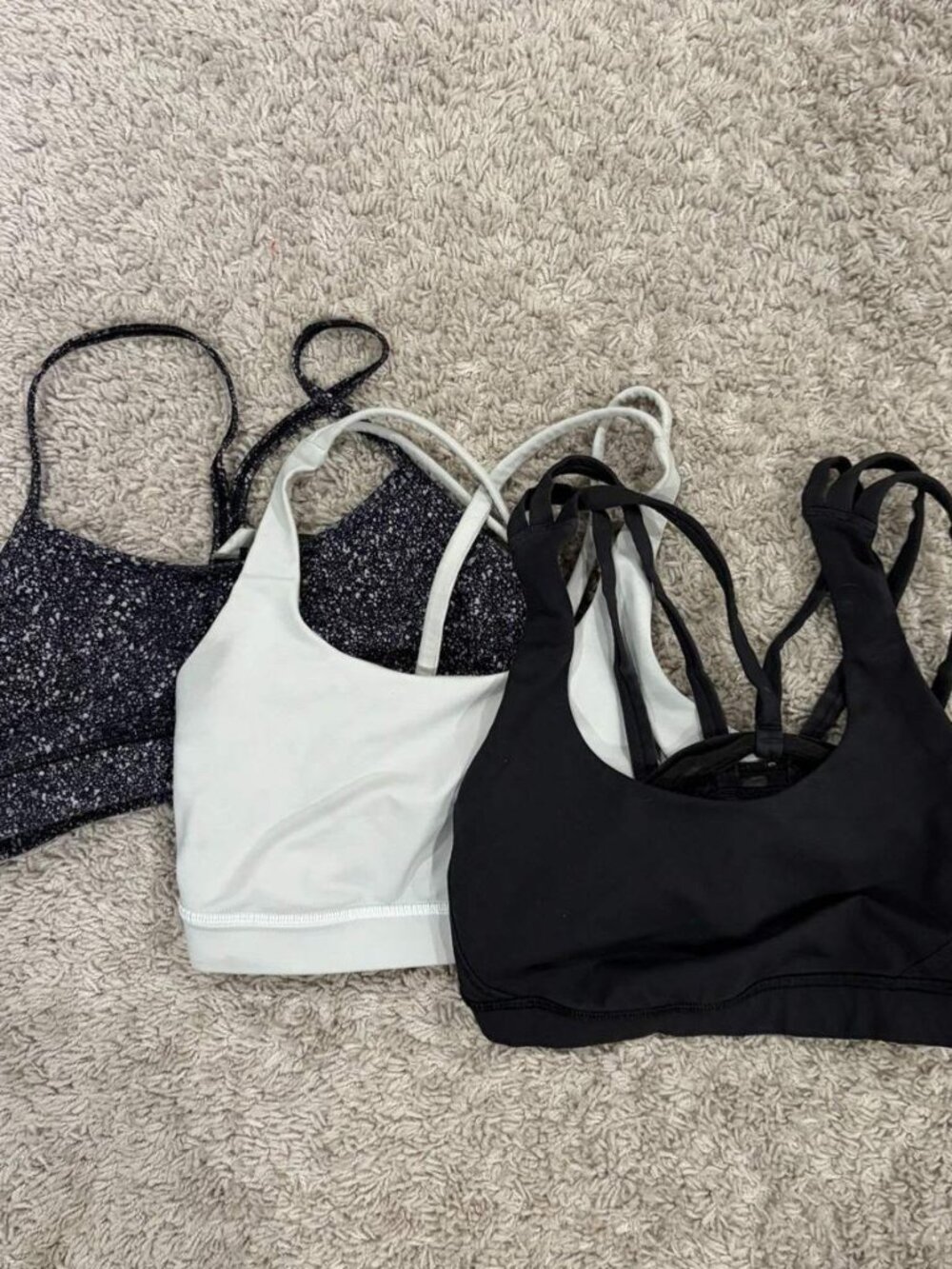 Lot of 3 Lululemon Sz 6 Sports Bras-Flow B/W; Energy Exhale Black; Energy Gray